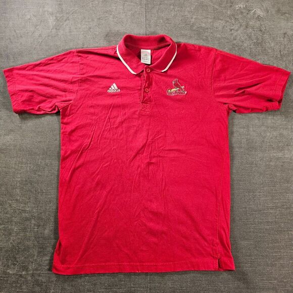 St. Louis Cardinals Adidas‎ Red Polo Embroidered Logo Shirt Mens Size Medium - Picture 1 of 9